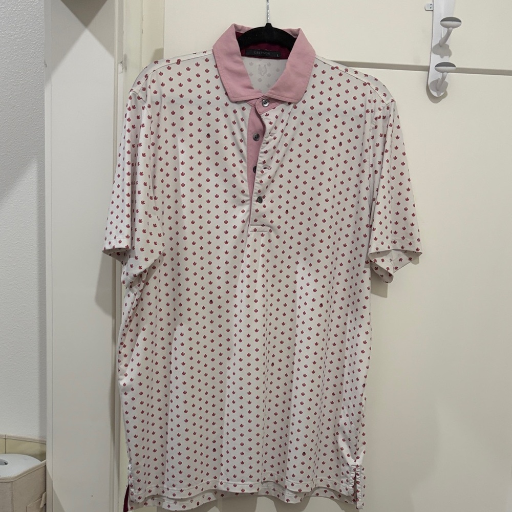 Greyson Stylish Pink and White Polka Dot Polo Shirt